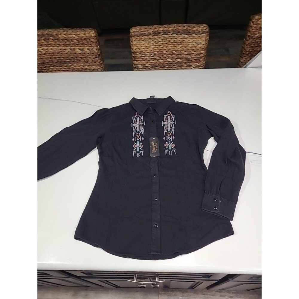 Wrangler Retro SNAP Button Up Shirt Women MED Black Western Embroidered NWT B24